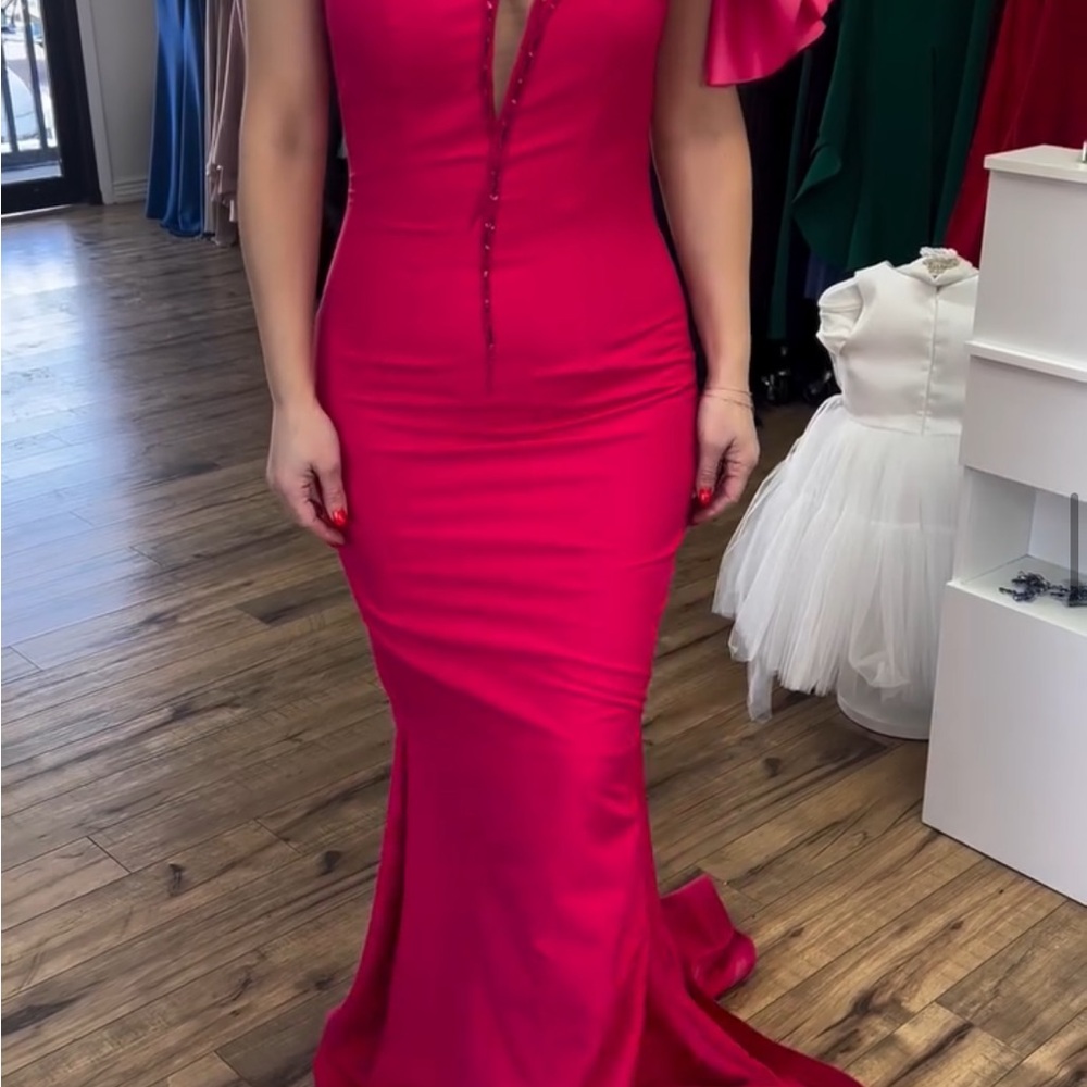 Elegant One-Shoulder fuschia  Evening Gown with Statement Bow